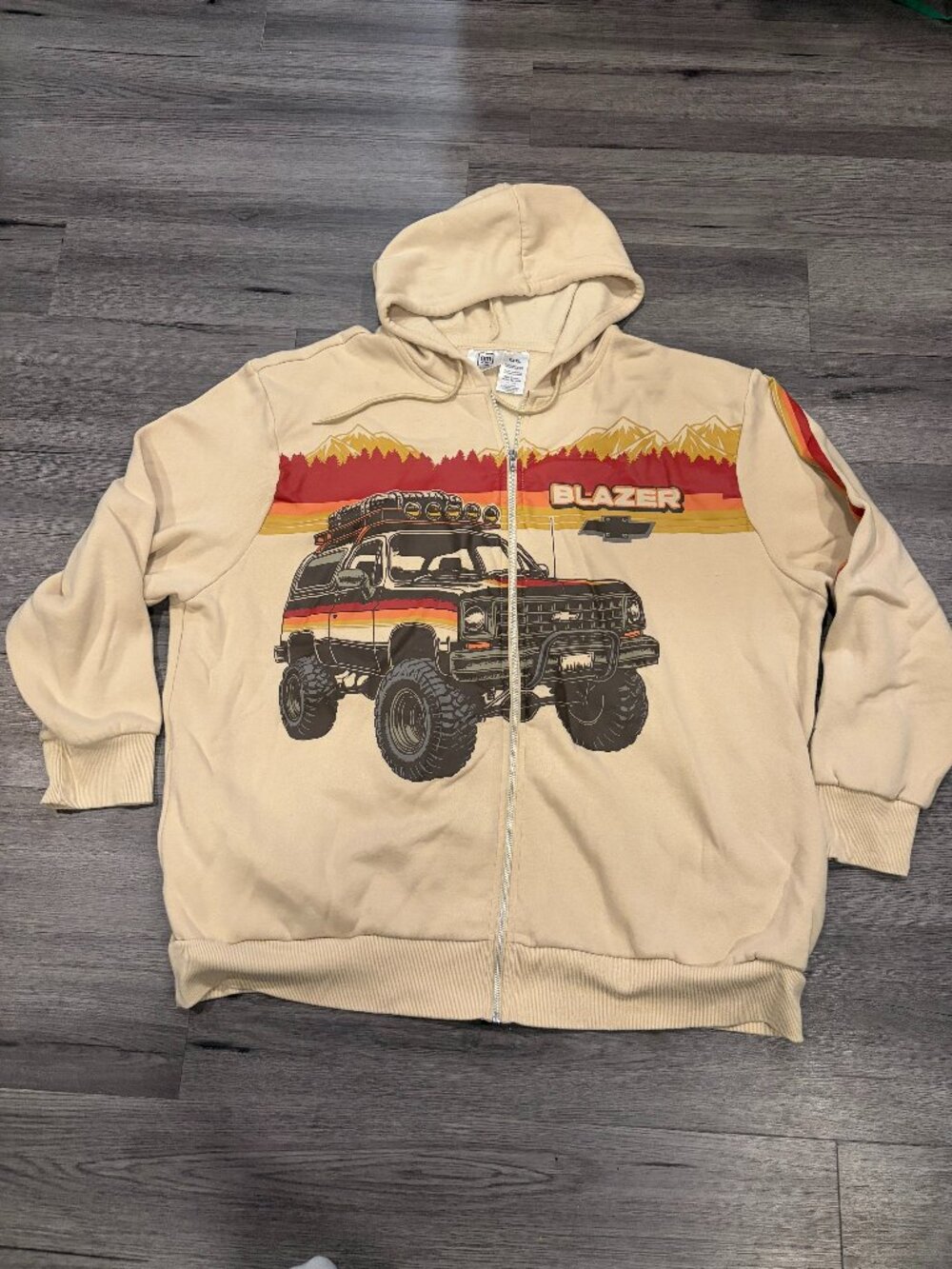 GM Chevy Blazer retro zip-up graphic tan hoodie size men's XXXL